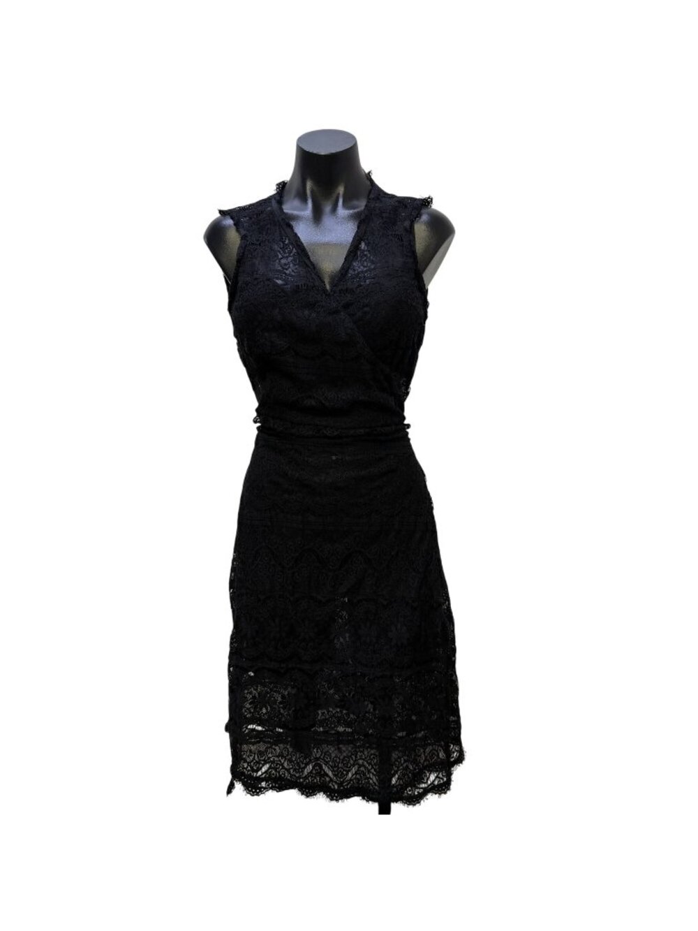 Hale Bob Black Lace Sleeveless Wrap Dress With Tie Back L